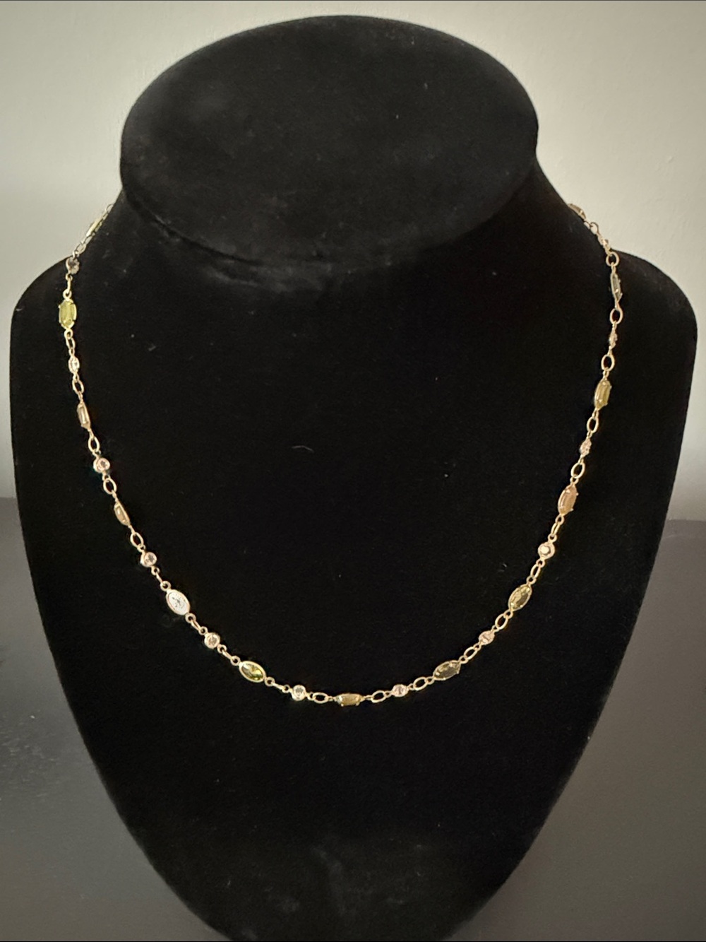 Gold tone Chain Necklace with Oval Beads - Women Jewelry, 17”